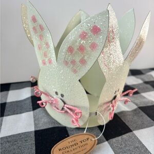 RARE Round Top Collection Metal Glittery Bunny Candle Holder Easter Basket